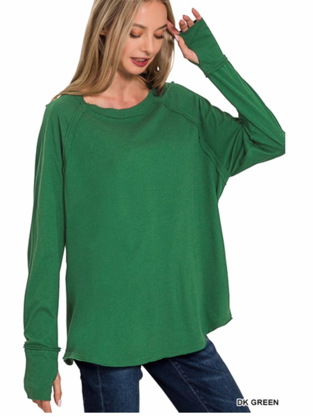 330 ❤️ dk green COTTON RAGLAN SLEEVE
THUMBHOLE TOP